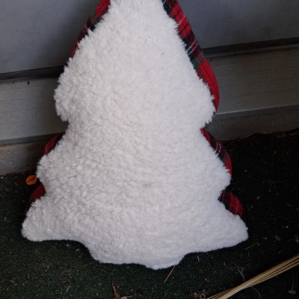 Santa's Shop Red Tartan Plaid Sherpa Christmas Tree Decorative Pillow 12x14 NEW